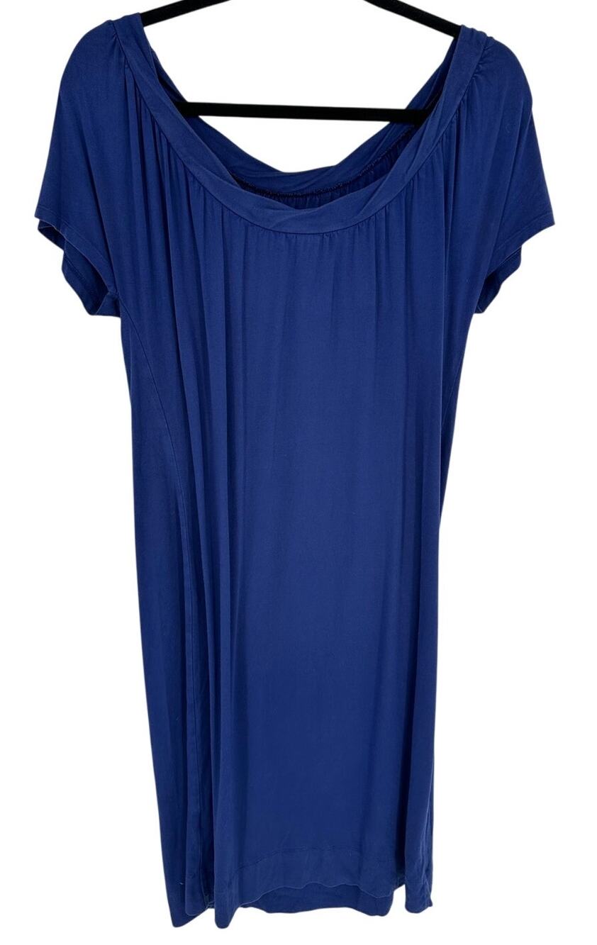Banana Republic Blue Dress M Short Sleeve Round Neck Stretch Knee Length Knit